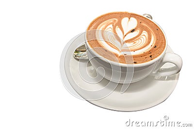 Hot Mocca Coffee with latte art in folwer shape Stock Photo