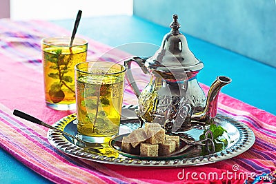 Hot Moroccan Mint Green Tea Stock Photo