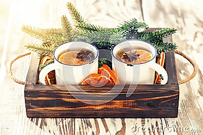 Hot mulled cider or spiced tea Stock Photo