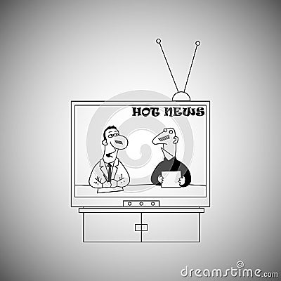 Hot news on the TV in cartoon style Vector Illustration