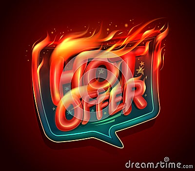 Hot offer, fiery sale vector banner template Vector Illustration