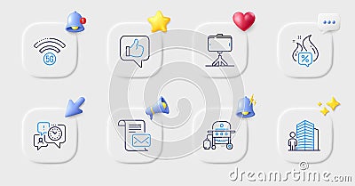 Hot offer, Time management and Like line icons. For web app, printing. Vector Vector Illustration