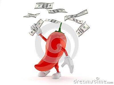 Hot paprika character catching money Cartoon Illustration