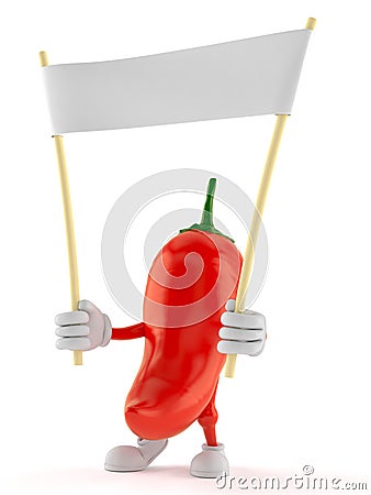 Hot paprika character holding blank banner Cartoon Illustration