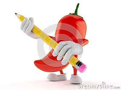 Hot paprika character holding pencil Stock Photo