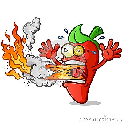 Hot Pepper Cartoon Erupting Fire out his Mouth Vector Illustration