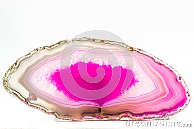 Hot pink and semi-transparent agate geode slice crystal Stock Photo