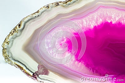 Hot pink and semi-transparent agate geode slice crystal Stock Photo