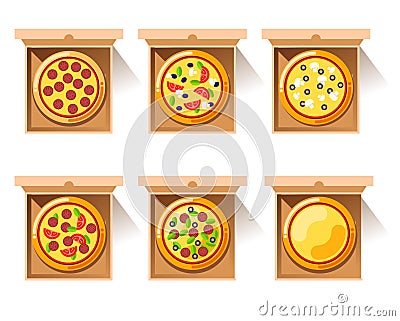 Hot pizza in craft paper box Vector Illustration