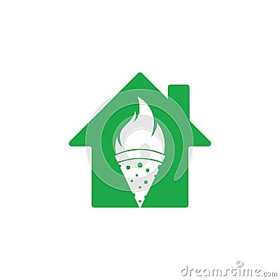 Hot pizza home shape concept logo design template. Vector Illustration