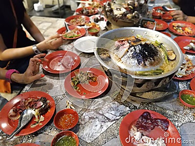 Hot Pork Shop in Bangkok Stock Photo