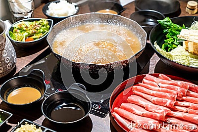 Hot Pot for Japanese Shabu Shabu and Sukiyaki Stock Photo