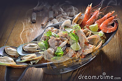 Hot pot seafood platter Stock Photo