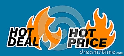 Hot price hot deal fire stickers Vector Illustration