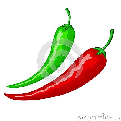 Hot red and green mexican peppers, isolated on white background. Vector square orientation Vector Illustration