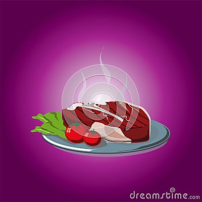 Hot Roast beef, tbone Vector Illustration