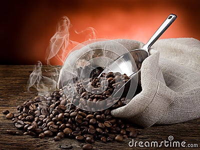 Hot roasted coffee beans Stock Photo