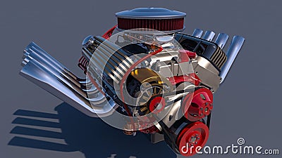 Hot rod engine. 3D render Cartoon Illustration