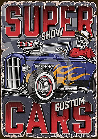 Hot rods super show vintage poster Vector Illustration