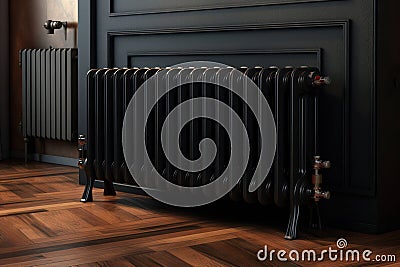 Indoor room metal hot white radiator heat heater interior wall interior energy temperature Stock Photo