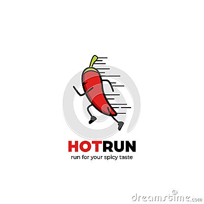 Hot run logo, quick fast running chilli mascot character logo icon symbol for spicy food logo Vector Illustration