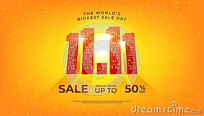 11.11 Hot sale with building number concept banner template design for social media and website Vector Illustration