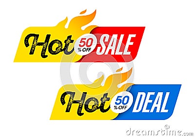 Hot Sale and Hot Deal labels Vector Illustration