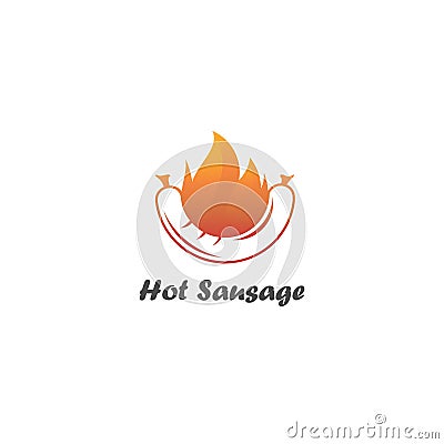 Hot sausage barbecue flame logo Cartoon Illustration