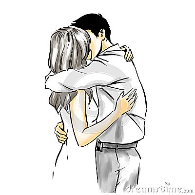 Hot sensual kiss, vector drawing Vector Illustration