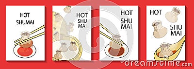 Hot shumai steamed dumplings posters vector illustration Vector Illustration