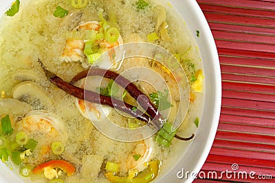 Hot-and-sour prawn soup Stock Photo