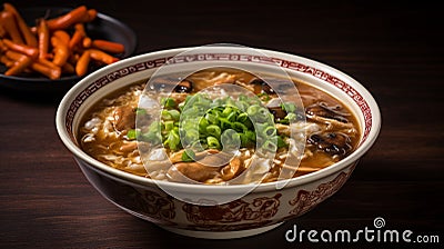 Hot and sour tofu soup: Steam rising from a tangy broth filled with soft tofu, mushrooms and vinegar Stock Photo