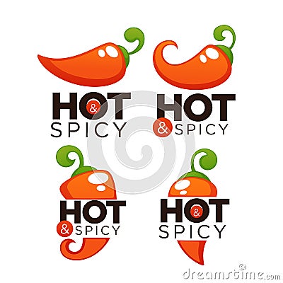 Hot and spicy chili pepper logo, icons and emblems, with lettering composition Vector Illustration