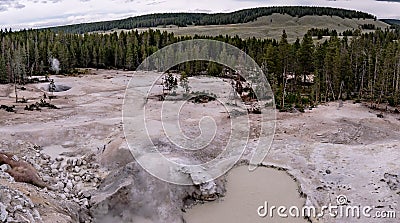 Hot spring and geiser in yellowstone national par Stock Photo