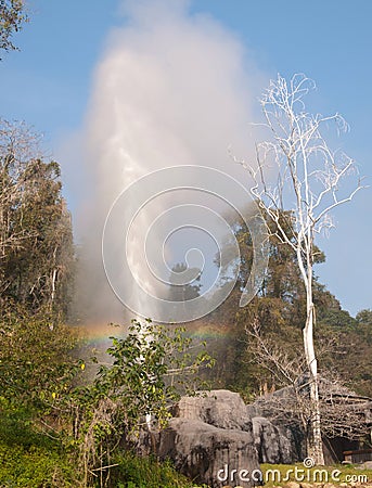 Hot spring with rainbow Stock Photo