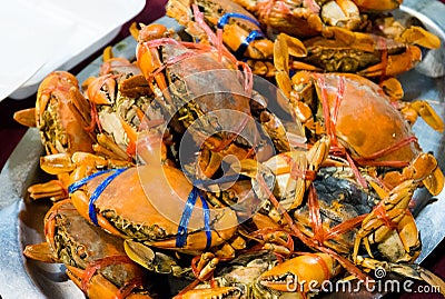 Hot steamed blue swimming crab, Cooking sea food Steamed Crab Stock Photo
