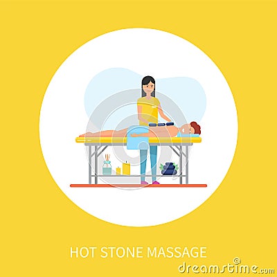 Hot Stone Massage Asian Technique with Heat Method Vector Illustration