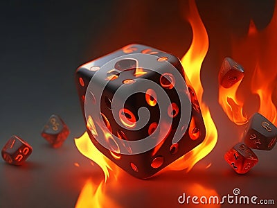 Hot Streak: Fuel Your Gaming Spirit with Vibrant Fire Dice Images Stock Photo