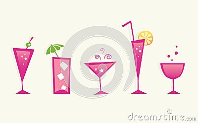Hot summer drinks and cocktail glasses - VECTOR Vector Illustration