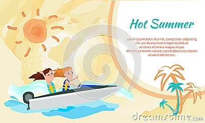 Hot Summer Poster with Place for Text Boating Girl Vector Illustration