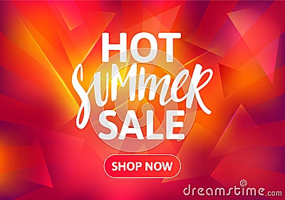 Hot Summer Sale Banner Design. Hand Drawn Text on Bright Colorful Background. Vector Advertising Vector Illustration