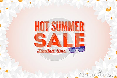 Hot summer sale banner. Vector discount banner template. Modern typography label. Vector Illustration