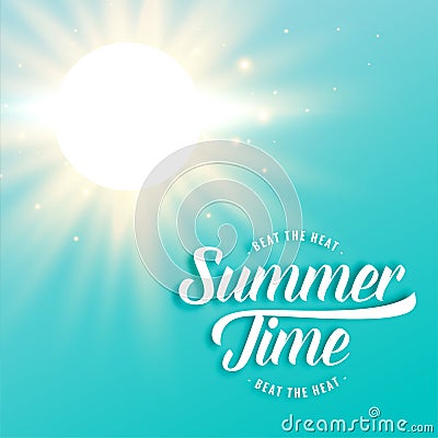 Hot sunny summer background with bright sun rays Vector Illustration