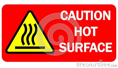 Caution hot surface, warning triangle sign with text on red background Vector Illustration
