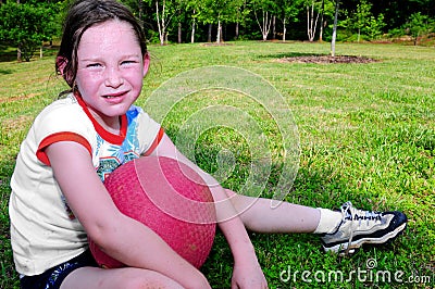 Hot Sweaty Girl After Play Stock Photo