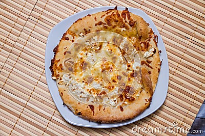 Hot Tasty bread cake with feta cheese Stock Photo