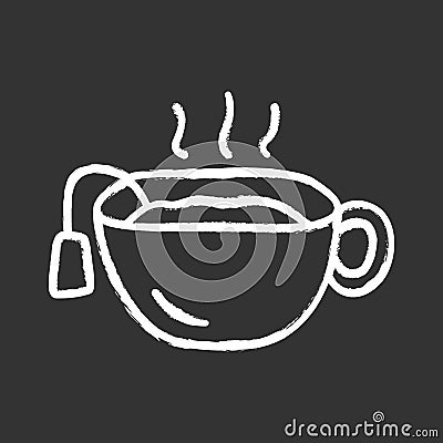 Hot tea cup chalk icon. Mug with warm delicious beverage isolated vector chalkboard illustration. Teatime break Vector Illustration