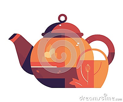 Hot tea poured from antique kettle silhouette Vector Illustration