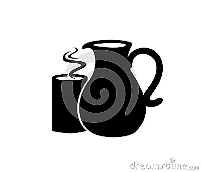 Hot tea and teapot silhouette vector Vector Illustration