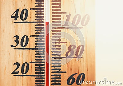 Hot temperature shown on thermometer Stock Photo